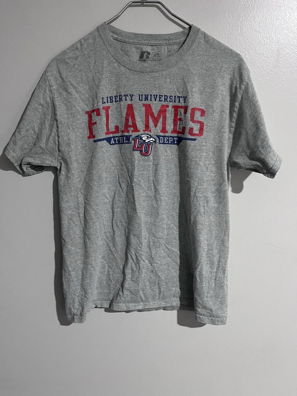 Russell Athletic Shirt Mens M Gray Short Sleeve Liberty Flames Graphic